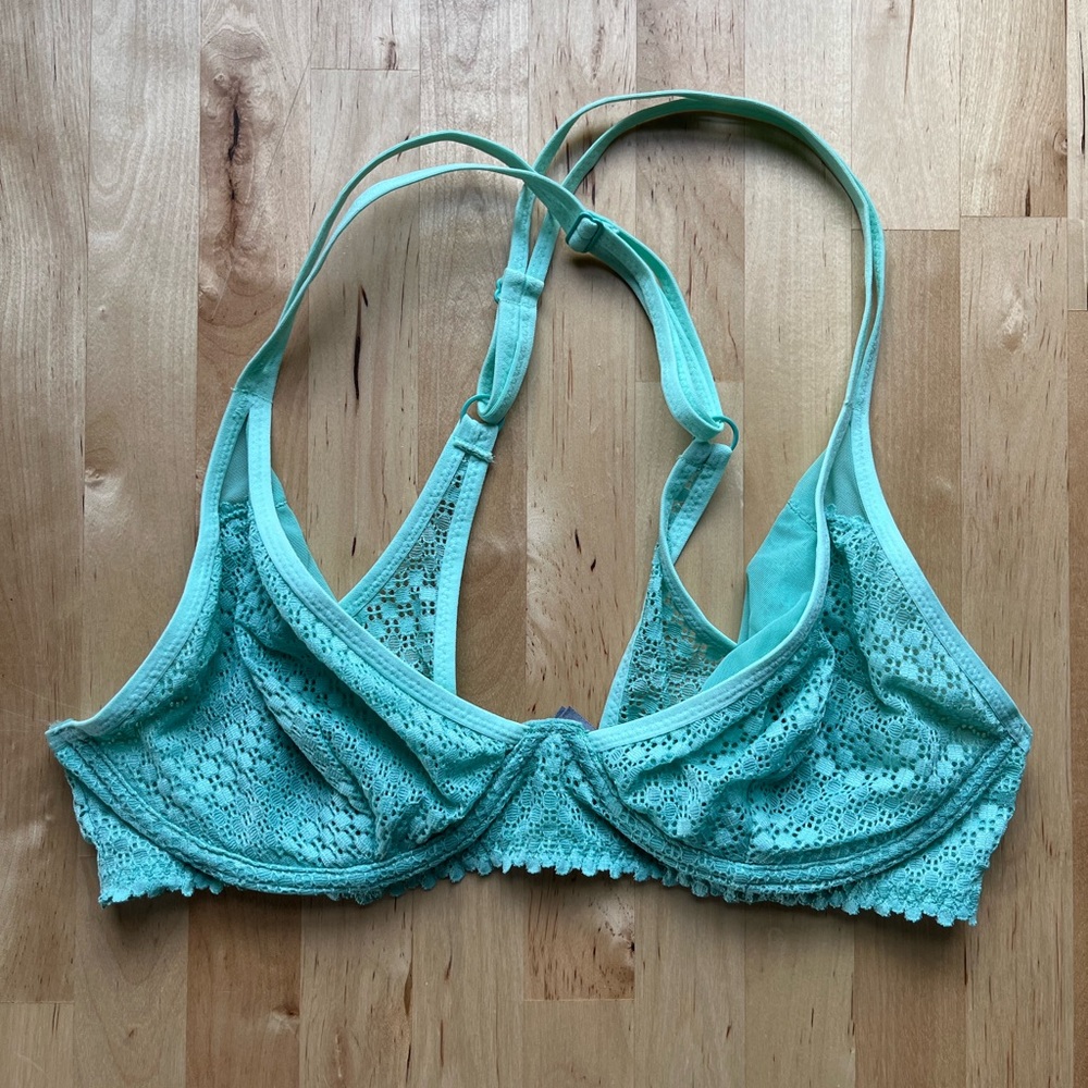 Aerie Turquoise Lace Underwire Unlined Bra